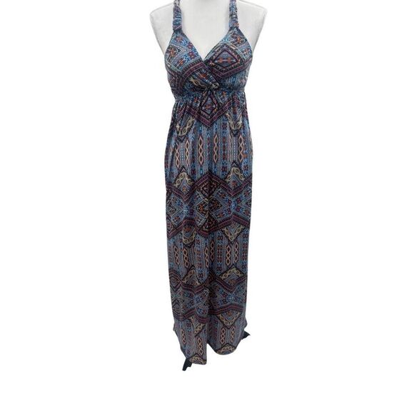 Pink Rose Aztec Print Halter Maxi Dress – Size Large - Picture 2 of 11